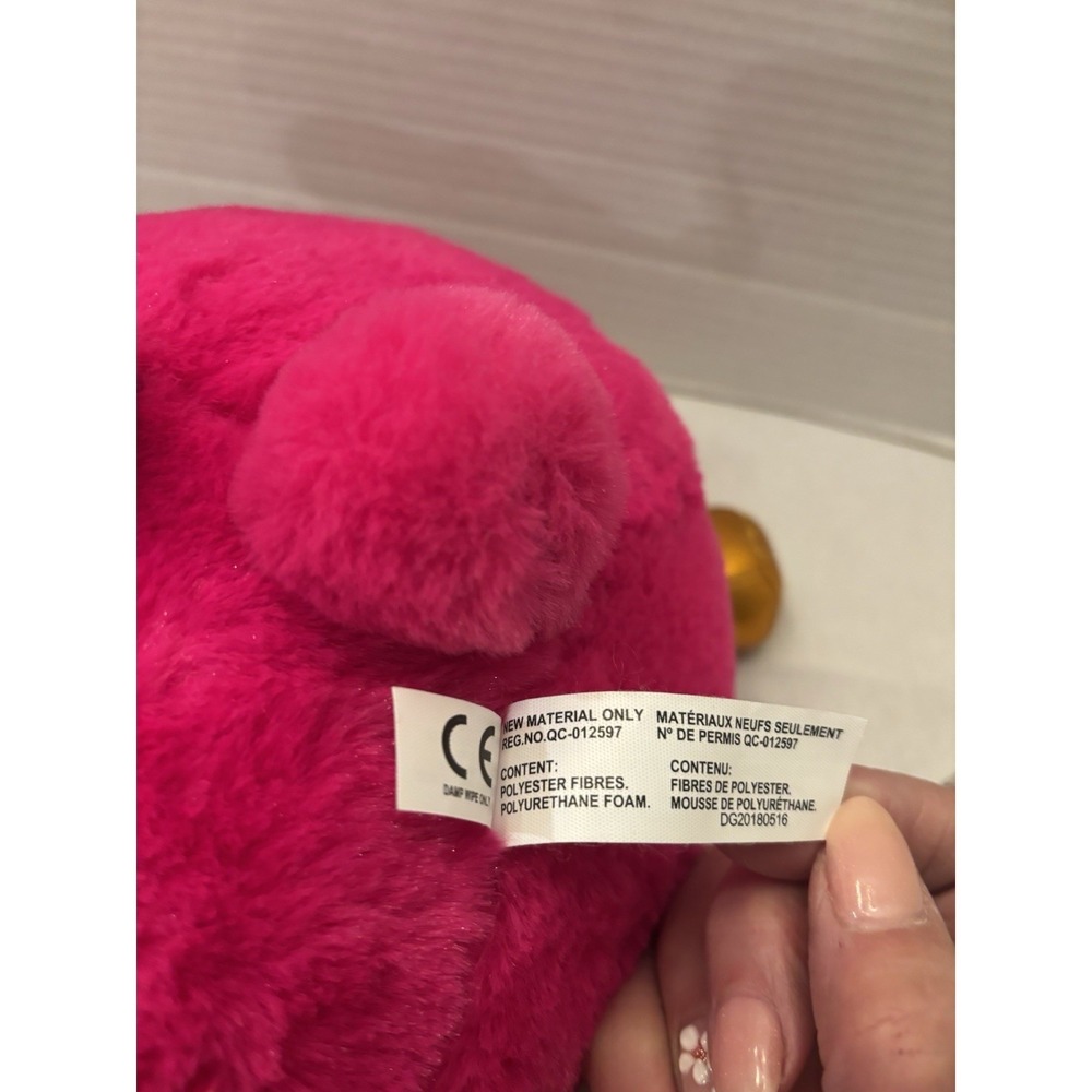 9" Rainbocorn Bright Pink Bunny Rabbit Unicorn Rainbow Hair Glitter Eyes Plush - Picture 7 of 8